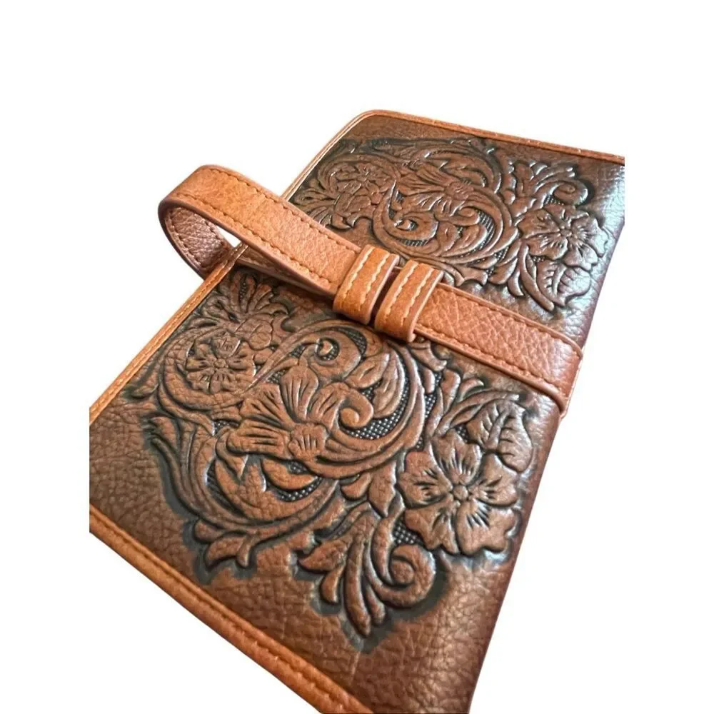 Justin Ladie’s Floral Embossed Faux Leather Clutch/Wristlet/Wallet